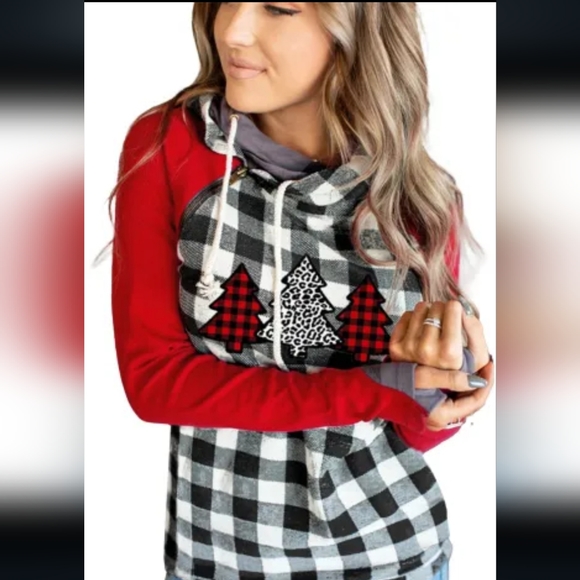 ❤️New Christmas plaid asymmetrical hoodie - Picture 5 of 15